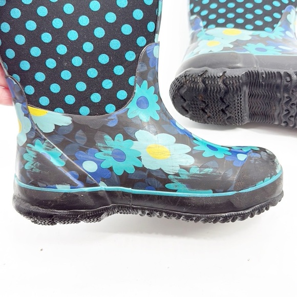 Bogs K Classic Rain Muck Boots Girls Size 3 Yellow Blue Flowers - Picture 8 of 12